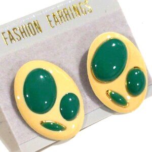 Geometric Oval Earrings | Cream & Green, 0.9-Inch | Women’s Fashion Jewelry